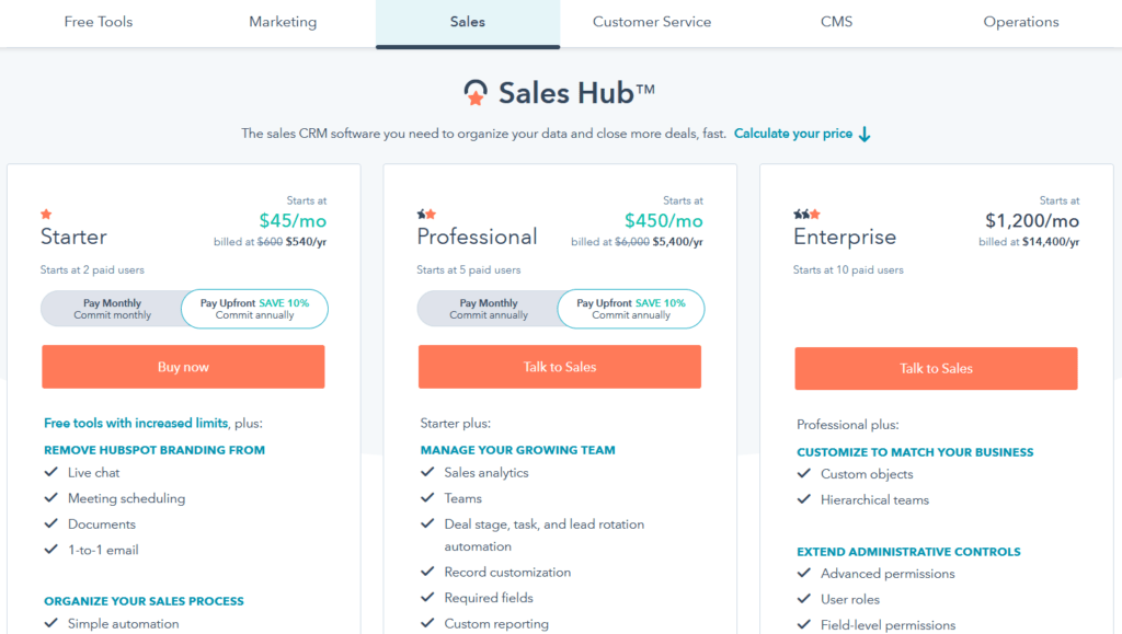 HubSpot Sales Pricing